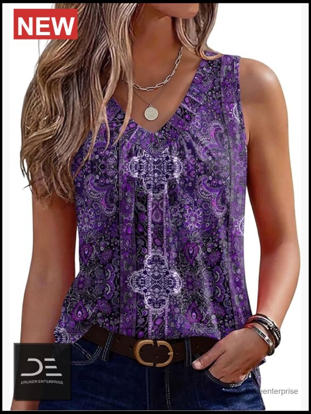 Womens Tank Tops Summer Sleeveless Loose Fit V Neck Pleated Shirts Basic Tees